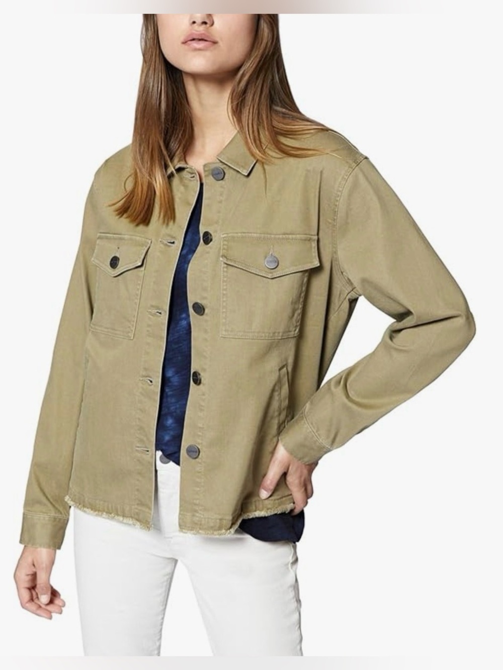 Sanctuary Raw-Hem Utility Trucker Jacket Prosperity Green XS